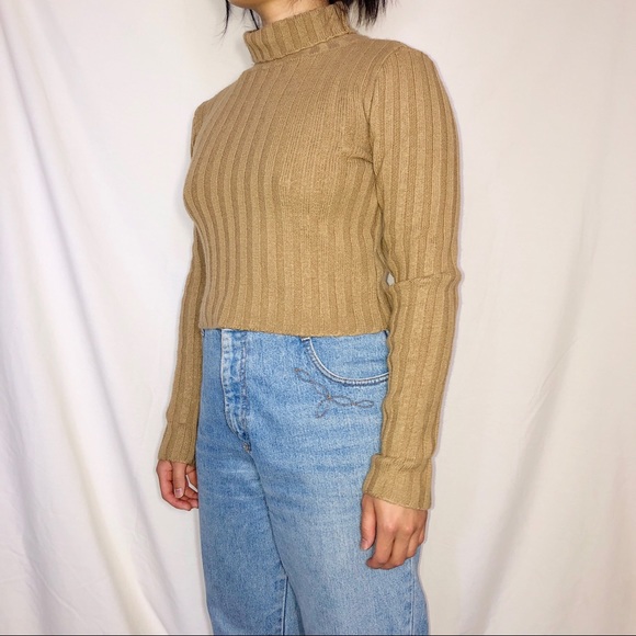 Vintage Brown Ribbed Turtleneck Wool Sweater - Picture 2 of 7